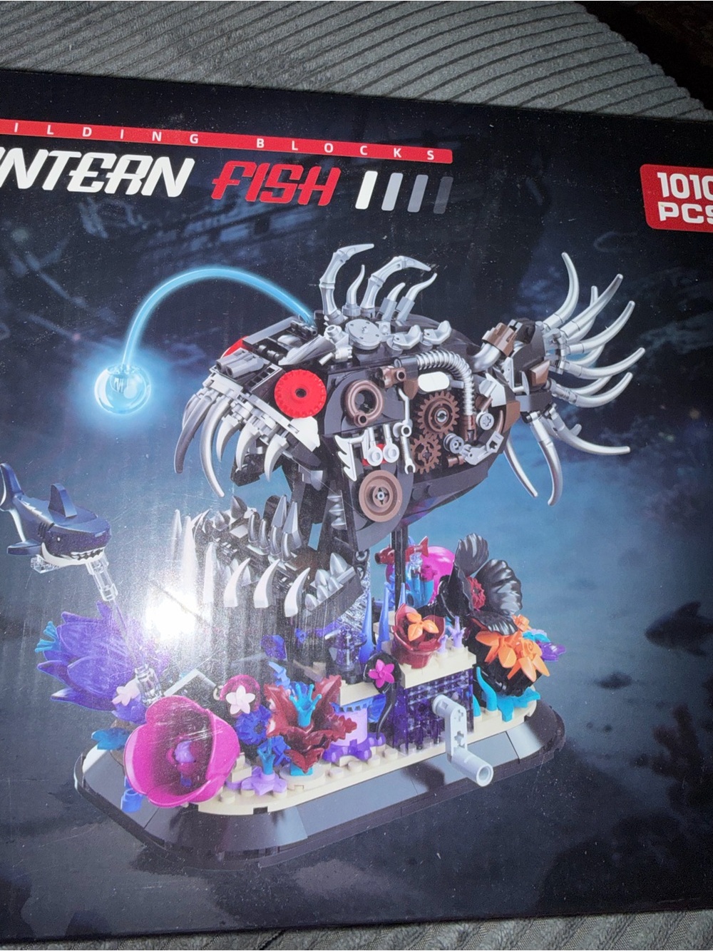 Unknown Brand Angler Fish Building Blocks Set - Black, Silver, Red Accents like